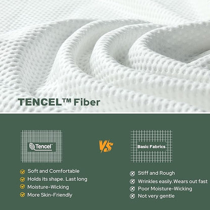 Queen Mattress Topper, Extra Thick Tencel™ Blend Pillow Top Mattress Pad, Soft and Breathable Mattress Cover for Back Pain Relief, Deep Pocket Design Fits 6–18 Inches Mattresses(White)