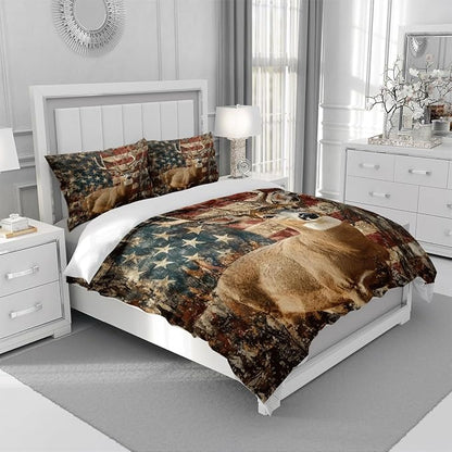 Deer Twin Duvet Cover Sets,Deer and American Flag Bedding Sets for Hunter Bedroom Decor, 1 Duvet Cover 2 Pillowcases Comforter Cover for Adult Teen boy,Twin