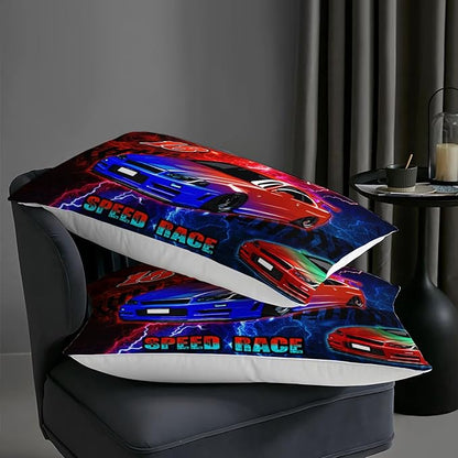 AILONEN Cool Racing Car Comforter Set Twin Size, Sports Car Bedding Sets for Kids Boys Teens,Extreme Speed Race Bed in a Bag,Lightning Racing Duvet Set,1 Quilt and 2 Pillowcases,3 Pieces