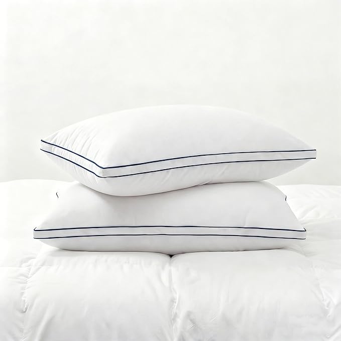 Feather Pillows King Size Set of 2 Goose Down Pillows with 100% Breathable Cotton Cover, Hotel Collection Bed Pillows for Sleeping, Soft Support for Back, Stomach and Side Sleepers