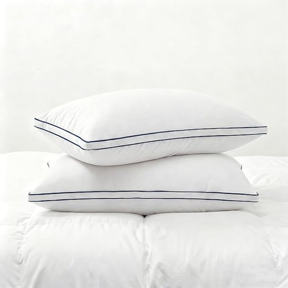 Feather Pillows King Size Set of 2 Goose Down Pillows with 100% Breathable Cotton Cover, Hotel Collection Bed Pillows for Sleeping, Soft Support for Back, Stomach and Side Sleepers