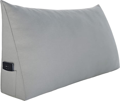 Johnear Triangular Headboard Pillow Daybed Wedge Pillow Cotton Linen Large Bolster Reading Back Rest Pillow for Sofa Bed Support Bolster Upholstered Backrest Positioning Lumbar Cushion（Gray, King）