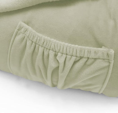 Super Soft Velvety Backrest Reading Bed Rest Pillow with Arms and Pockets 18" H for Sitting in Bed Couch Sofa, Back Support Wedge Cushion with Removable Cover, 20" x 18" x17", Slate Green