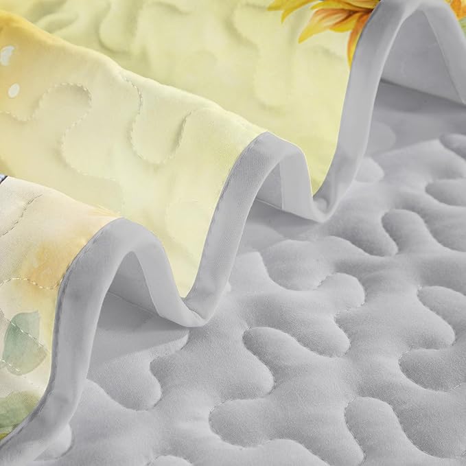 Kawaii Yellow Unicorn Flowers Quilts Bedding Queen 3Pcs Tie-Dye Sunflower Butterfly Bed Set Dreamy Animal Pattern Bedspread Coverlet with 2 Pillowcases for Kid Boy Girl Teen Adult Room Decor