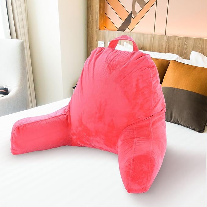 Cheer Collection Reading Pillow with Arms – Portable Bed Pillow for Sitting Up & Support, Hollow Fiber-Filled Back Rest Pillow for Sitting in Bed & Couch, Machine Washable, Hot Pink