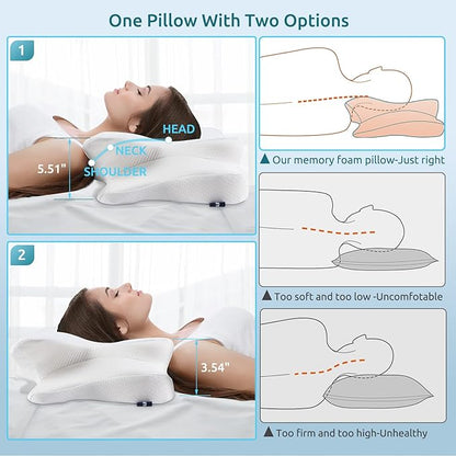 DONAMA Cervical Pillow for Neck and Shoulder,Contour Memory Foam Pillow,Ergonomic Neck Support Pillow for Side Back Stomach Sleepers with Pillowcase