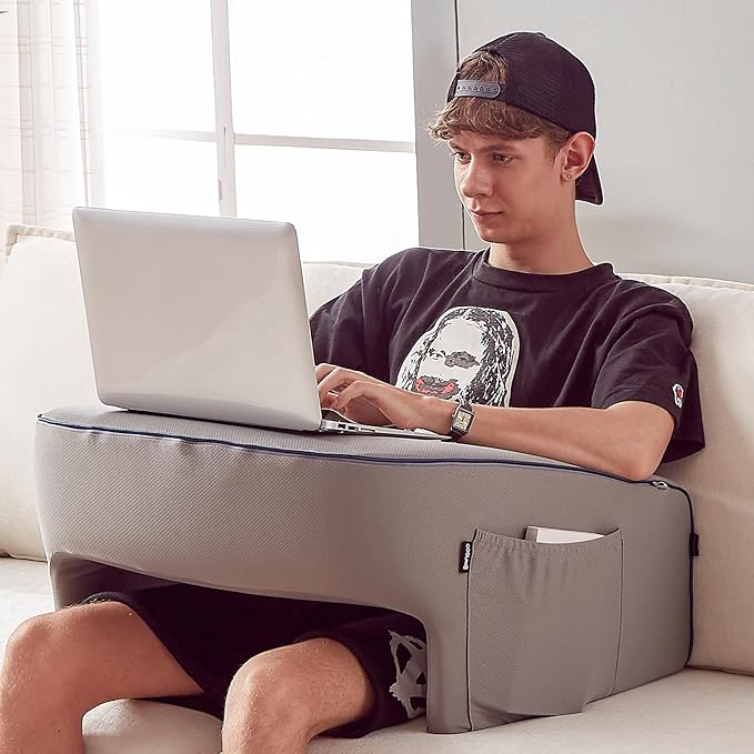 Reading Pillow for Gaming, Extra Large Laptop Pillow for Adult, Memory Foam Lap Desk Gaming Pillow for Reading, Working, Playing Steam Deck Switch or Sitting in Bed Floor Sofa(Grey)