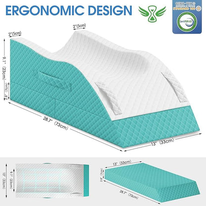 Elevation Pillows for Leg After Surgery, Memory Foam Adjustable Wedge Pillow for Injury or Rest, Ankle Pillow for Sleeping Blood Circulation Green/Single Leg
