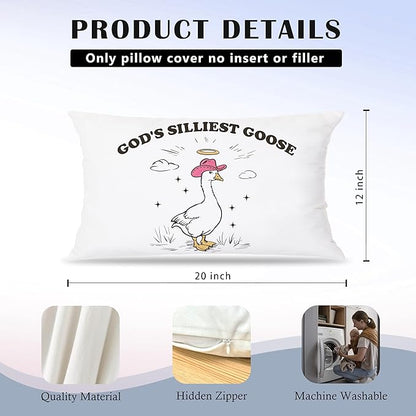 God's Silliest Goose Funny Christian Pillow Covers 12x20, Christian Room Decor, Western Pink Cowgirl Hat Silly Goose Decorative Lumbar Pillow Covers for Home Bedroom Living Room