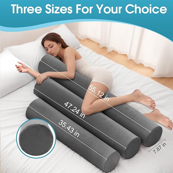 Memory Foam Body Pillow for Bed, Long & Big Full Body Pillows for Adults, Multifunctional Bolster Pillows with Removable & Washable Velvet Cover, Cylindrical Side Pillow (35.43"*7.9")