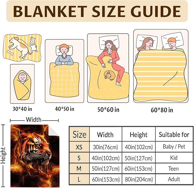 Kids Blanket for Boys Tiger Blankets for Boys 3-5 Gift for Son Grandson, Cozy 50 x 40 Inches Flannel Throws for Bed Living Room Garden