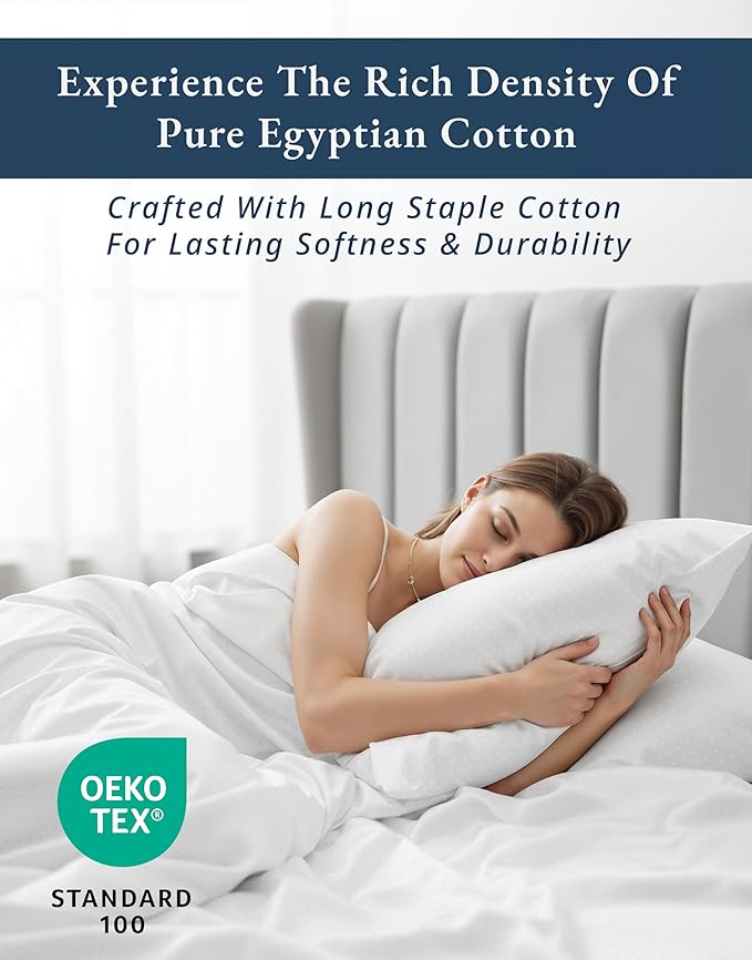 LANE LINEN 100% Egyptian Cotton 5 Pc Split King Sheets for Adjustable Beds - Soft & Comfy Hotel Style Thick Machine Washable Naturally Cooling 15" Deep Pockets Jaquard Swiss Dot - White