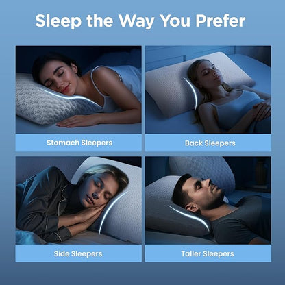 Sophia & William Cooling Bed Pillow for Sleeping (Queen Size) Adjustable Shredded Memory Foam Pillow for Side, Back and Stomach Sleepeers