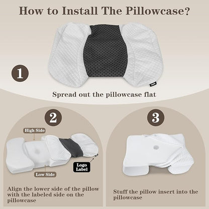 HOMCA Beauty Pillow for Back Sleeper, Memory Foam Back Sleeping Cervical Neck Pillow Reduces Pressure on Skin, Wrinkle Prevention, Ergonomic Design for Neck and Shoulder Pain Relief