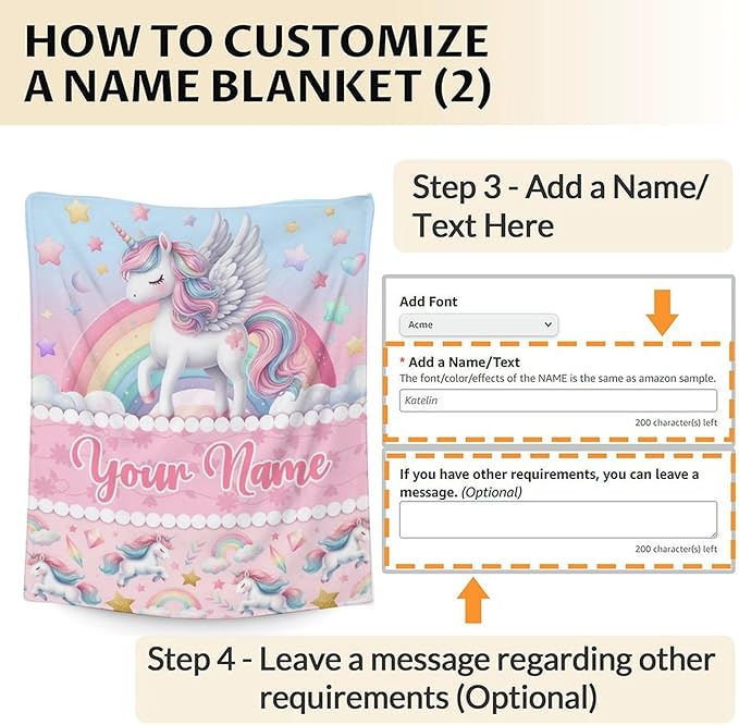 Custom Unicorn Blanket with Name, 60 x 50 Inches Warm Soft Rainbow Unicorn Blanket for Kids, Unicorn Lovers, Cozy Lightweight Flannel Throw Blanket for Bed Sofa Room Decor, Living Room
