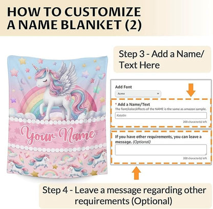 Personalized Unicorn Blanket, Unicorn Throw Blanket for Girls, Lovely 80 x 60 Inches Cozy Soft Fuzzy Rainbow Unicorn Flannel Blanket for Bed Living Room, Home, Custom Throw Blanket for Girls Women