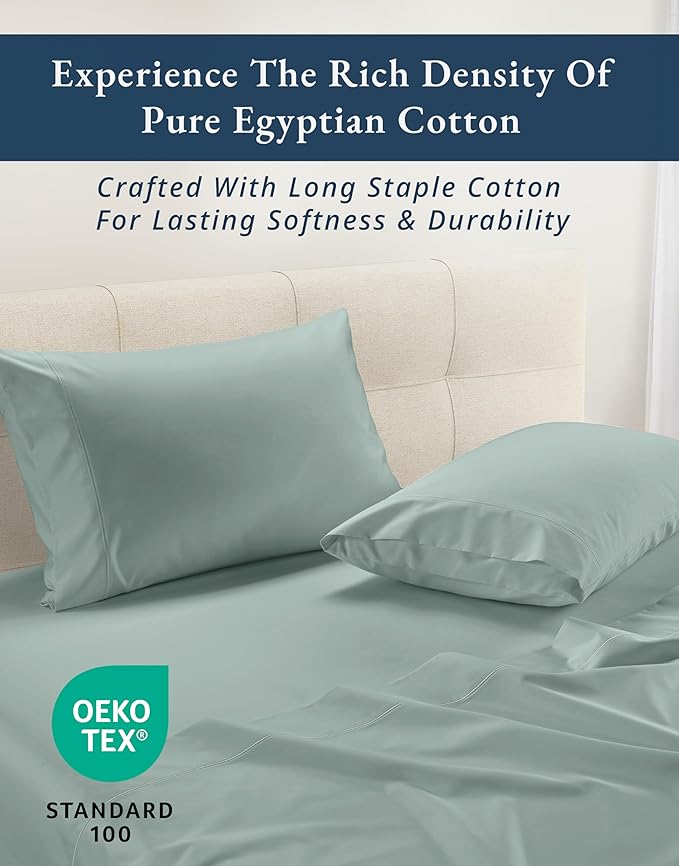 LANE LINEN 100% Egyptian Cotton King Size Deep Pocket Sheet Sets, Soft & Comfy No Pill Fade Resistant Natural Cooling Mercerized Cotton King Size Sheets Set 15" Deep Pocket - Jadeite