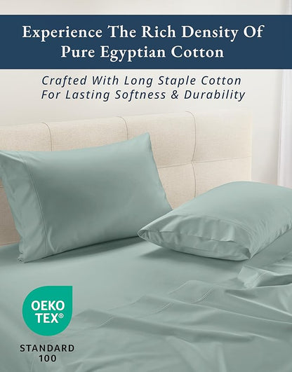LANE LINEN 100% Egyptian Cotton King Size Deep Pocket Sheet Sets, Soft & Comfy No Pill Fade Resistant Natural Cooling Mercerized Cotton King Size Sheets Set 15" Deep Pocket - Jadeite
