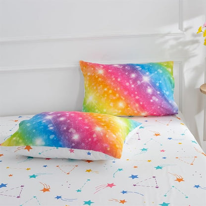 A Nice Night 6Pcs Gradient Glitter Bedding Set for Girls, Colorful Rainbow Galaxy Comforter Set, Ultra Soft Bedding Sets (Multi,Twin 6Pcs)