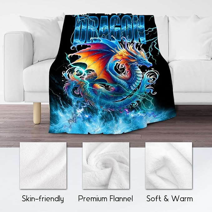 Blanket for Boys Dragon Blankets Gifts for Dragon Lovers, 60"x80" Warm Cozy Flannel Throw for Bed Living Room