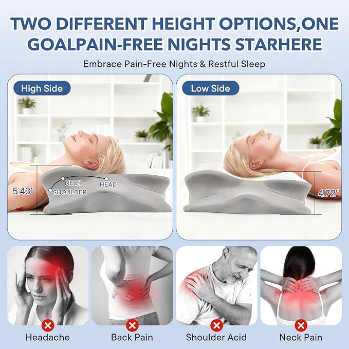 Cervical Pillow for Neck and Shoulder,Contour Memory Foam Pillow,Ergonomic Neck Support Pillow for Side Stomach Back Sleepers with Skin-Friendly Pillowcase