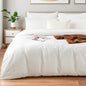 NEXHOME PRO Duvet Cover Set Super King 108"x98" Linen Look Textured Cream White Organic Natural 100% Washed Cotton Duvet Cover 3 Pieces Bedding Set with Zipper Closure, Breathable (No Comforter)