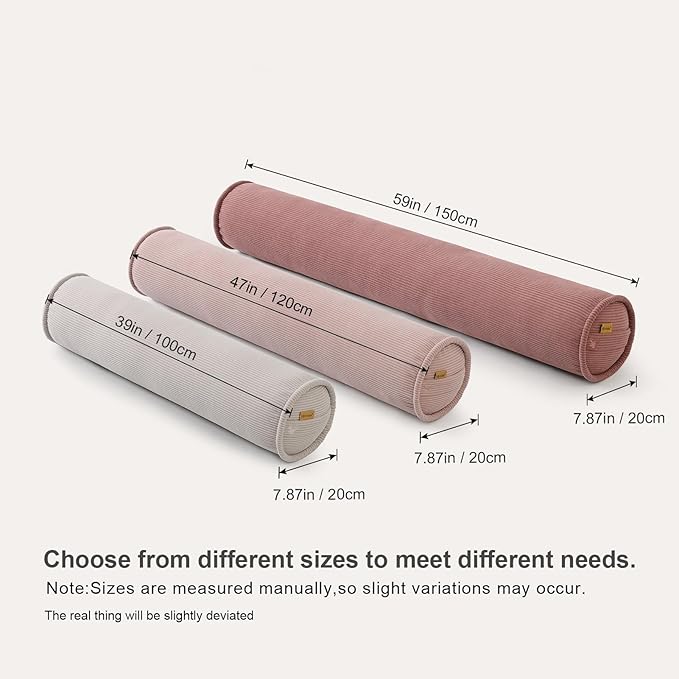 Long Bolster Pillow for Bed – Soft Corduroy Body Pillow for Adults, Ergonomic Full-Length Support for Better Sleep,47 x 7.87 Inches,Brick Brown