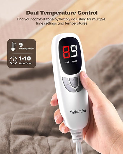 Electric Blanket King- Soft Heating Blanket, Dual Control & 9 Heat Levels, 10H Timer, Soft Flannel to Sherpa, Fast Heating Electric Throw, Machine Washable, Gift for Mom, Dad, 90"x100" Camel
