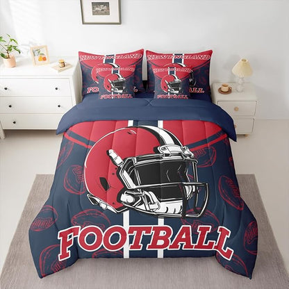 Feelyou Football Full Comforter Set with Sheets for Kids Boys Girls Ball Games 7 Pieces Bedding Set Rugby Bed in a Bag City of Footballs Room Decor Rugby Sports Soft Lightweight