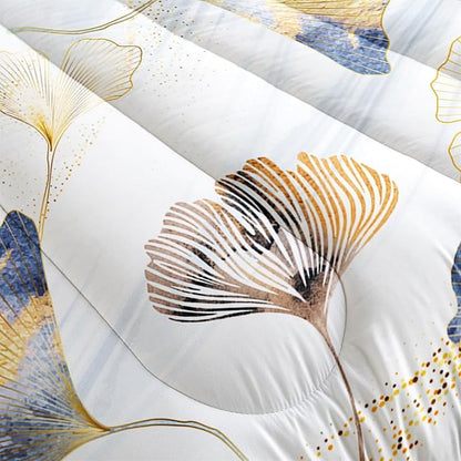 Golden Ginkgo Leaf Theme Comforter 3Pcs Full Watercolor Ginkgo Plant Leaves Bedding Set for Kid Teen Girl Boy Adult Nature Botanical Floral Quilt Bed Decor with 1 Comforter and 2 Pillowcases
