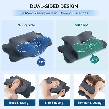 Cervical Pillow for Neck Pain Relief - Cooling Ergonomic Dual-Sided Orthopedic Neck Pillow with Ice Silk Pillowcase, Breathable Memory Foam Contour Pillow for Side, Back, Stomach Sleepers