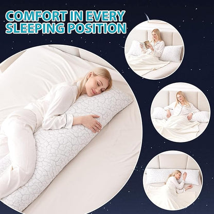 Cooling Body Pillow for Adults, Shredded Memory Foam Full Body Pillow with Adjustable Loft & Removable Washable Cover, Long Bed Pillow for Side Sleepers, Back Pain Relief (20x54 Inches)