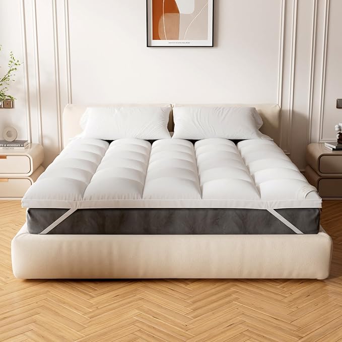 Extra Thick Fitted Mattress Topper - Full XL Size for College Dorm | Soft & Cooling Pillow Top Mattress Pad & Protector | Bed Topper for Back Pain, Straps Stretch 6" to 22" Deep