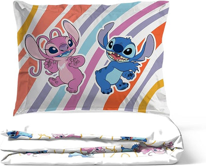 Jay Franco Duvet Cover Set – 2 Piece Comforter Cover and Sham Set, Super Soft Cozy Kids Bedding (Insert Not Included) White - Lilo and Stitch, Twin