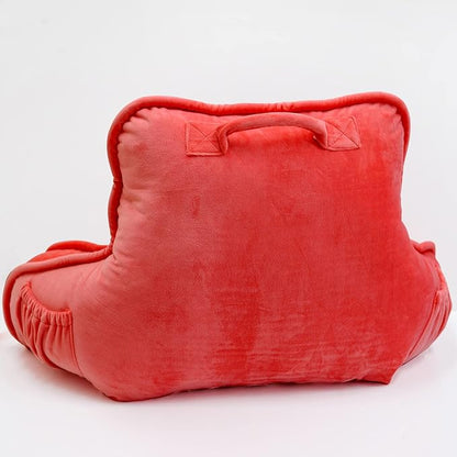 Super Soft Velvety Backrest Reading Bed Rest Pillow with Arms and Pockets 18" H for Sitting in Bed Couch Sofa, Back Support Wedge Cushion with Removable Cover, 20" x 18" x17", Bright Pink