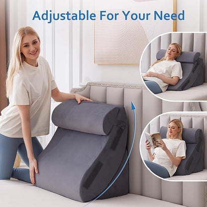 5Pcs Orthopedic Bed Wedge Pillow Set for After Surgery, Adjustable Wedge Pillow for Acid Reflux Relief, Bed Wedge Pillow Post Surgery, Memory Foam Wedge Pillows for Sleeping, Short Plush