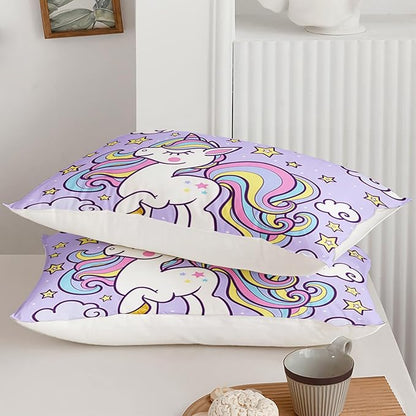 Axolotl Rainbow Unicorn Bedding Set King,Purple Unicorn Kids Comforter Set for Girls,Colorful Rainbow Bedding for Kids Teens Adults,Cartoon Stars Cloud Comforter,1 Quilt with 2 Pillowcases All Season