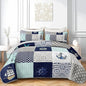 HOSIMA Nautical Full Quilt Set,Plaid Patchwork Ocean Themed Bedding Sailboat and Anchor Print Coastal Bedding for Bedroom Nautical Decor,Navy Blue with 2 Pillowcases.