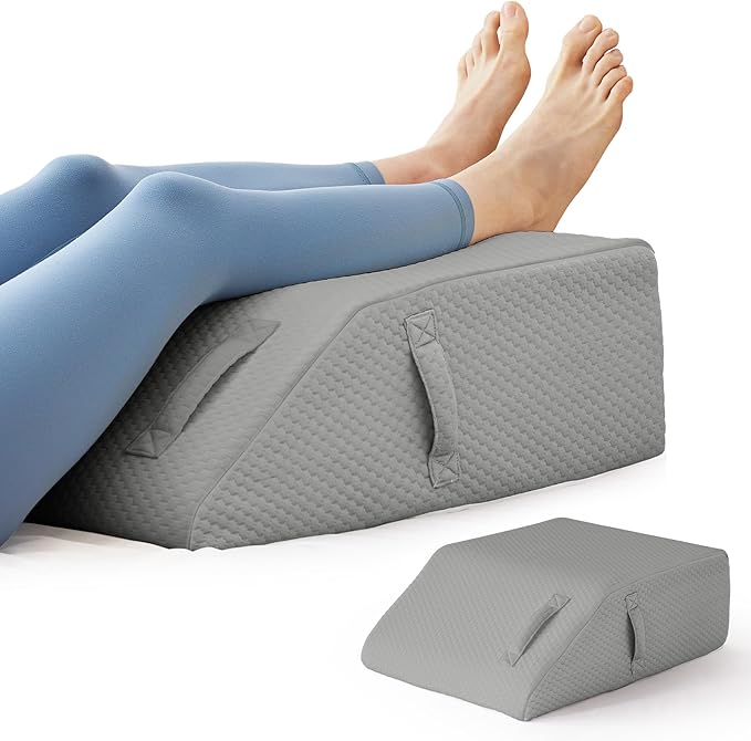 Leg Pillow Elevation Blood Circulation, Leg Elevation Pillows for After Surgery, Swelling, Leg Elevating Pillows with Cover and Handle, Leg Pillow for Pain Relief, 23.6×16.8×8 Inch, Grey