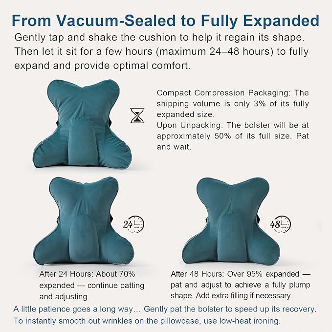 Lumbar Support Pillow – Multi-Functional Ergonomic Back Cushion for Office Chair, Car Seat & Sofa, Reading Pillow with Firm Multi-Zone Support to Relieve Lower Back Pain,Slate Blue