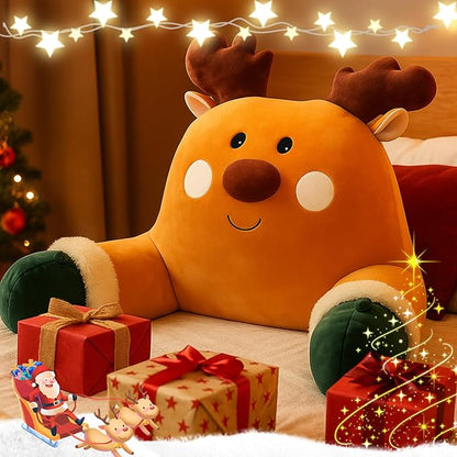 Breling Christmas Reading Pillows Reindeer Pillow Gifts for Bed Sitting up, 30" x 19.7" Large Backrest Cushion with Arms Back Support for Reading Rest Sit up on Couch Sofa Floor