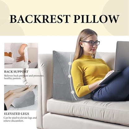 Wedge Pillow Headboard Reading Pillow Triangular Backrest Support Pillow for Sitting in Bed Positioning Support Pillow for Sofa Daybed Removable Cover