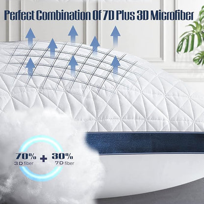 Pillows Standard Size Set of 2 Cooling Hotel Luxury Bed Pillows for Sleeping 2 Pack, Supportive Breathable Down Alternative Gusset Standard Pillow for Back Stomach or Side Sleepers