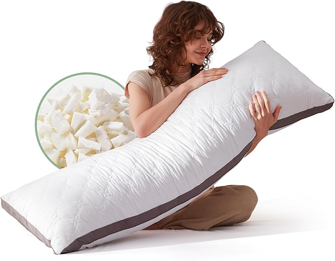 Decroom Memory Foam Body Pillow for Adults, Ultra-Soft Full Body Pillow with Diamond Quilted Cover, Support for Side Sleepers - Machine Washable, 20x54 Inch, White