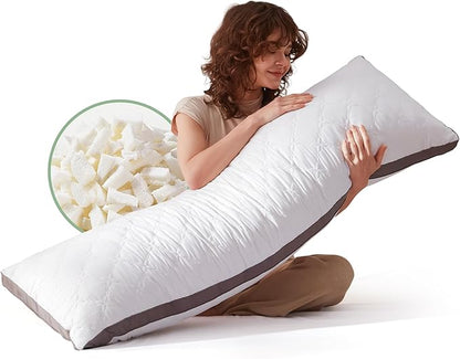 Decroom Memory Foam Body Pillow for Adults, Ultra-Soft Full Body Pillow with Diamond Quilted Cover, Support for Side Sleepers - Machine Washable, 20x54 Inch, White