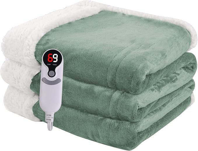 Heated Blanket Electric Blanket Full Size 72''x84'', Soft Flannel Heating Blanket with 1-10 Hour Auto Off - 6 Heat Settings - Machine Washable - Light Green