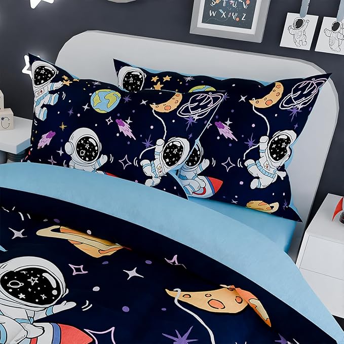 SANDJEST Astronaut Bedding Sets for Boys, Ultra Soft Microfiber Comforter Set with 3-Pieces, Comforters Sets for Kids Children Boy Bedroom Decor