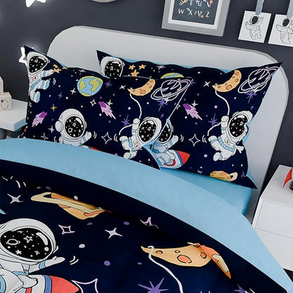 SANDJEST Astronaut Bedding Sets for Boys, Ultra Soft Microfiber Comforter Set with 3-Pieces, Comforters Sets for Kids Children Boy Bedroom Decor