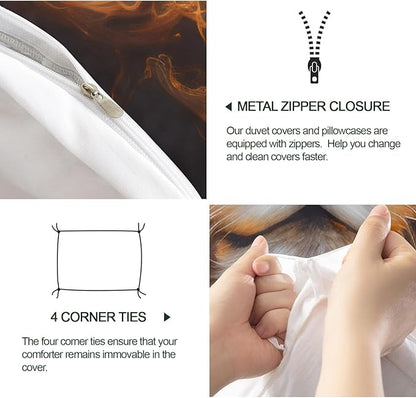Lion Duvet Cover Oversized King Trippy Golden Lion Bedding Set Bedroom Decor Modern Wild Animal Comforter Cover and 2 Pillow Sham with Zipper Closure