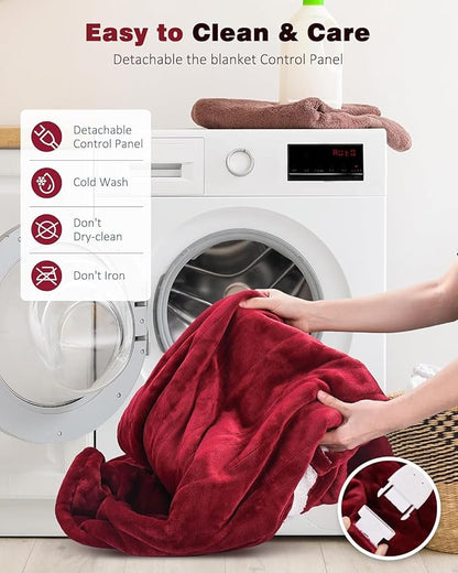 Heated Blanket Throw, Wearable Heated Blanket Two Buttons, 50x60 Inches Soft Flannel Electric Throw, 9 Heating Levels & 10 Options Auto Off, for Home, Office (Red)